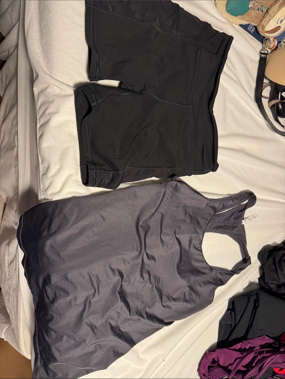 Fabletics charcoal Racerback Tank Top and biker shorts with pockets